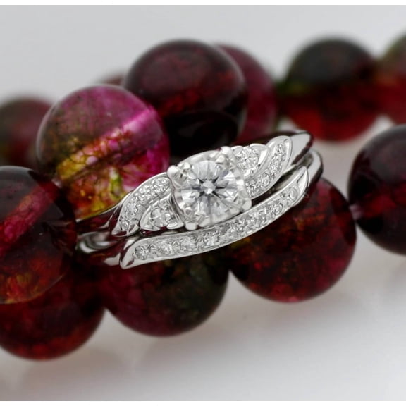Sparkle Jewels Engagement Wedding Bridal Ring Set 14K White Gold Finish Silver Round Cut Cubic Zirconia