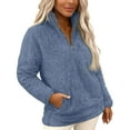 thumbnail image 5 of laqbezok Womens Half Zip Fuzzy Fleece Sherpa Pullover, Long Sleeve Oversized Sweatshirt, Quarter Zip Crew Neck Sweatshirts Tops, Teen Adults Fall Witer Clothes, Sky Blue XL, 5 of 5