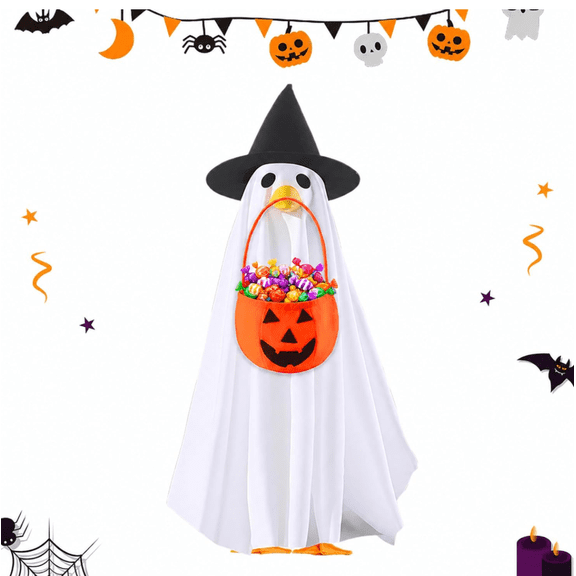 Anxinwu 23 Inch Halloween Porch Goose Costume - Hat, Outfit, and Pumpkin Basket Set for Garden Patio Yard Decor, Spooky Holiday Display, Pumpkin Basket Goose Suit, Trick or Treat Goose