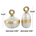 thumbnail image 3 of DecMode 11", 13"H White Metal Abstract Brushed Decorative Jars with Gold Ring Handles, 2-Pieces, 3 of 12