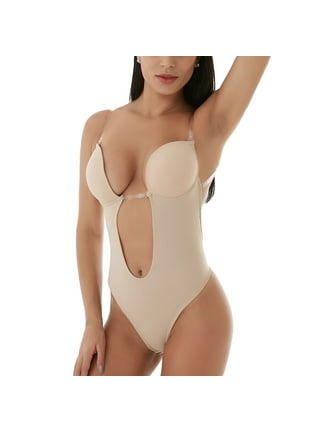 TAGVO Women's Bodysuits Plunge Deep V Neck Backless Body Shaper Underwear  Seamless Thong, Clear Strap Shapewear for Women Nude 32 at  Women's  Clothing store