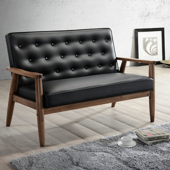 Bellamy Studios Sorbino Leather and Wood Loveseat