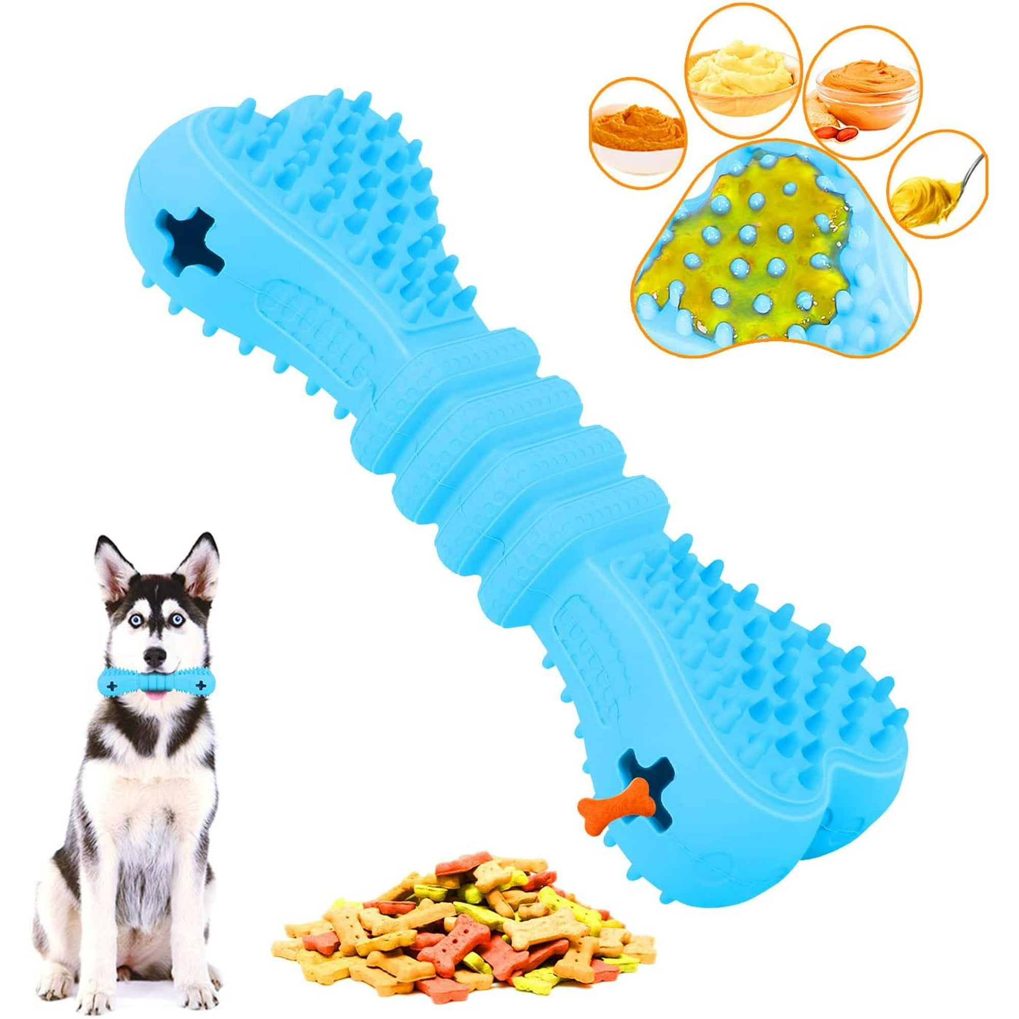 Lishi Dog Chew Toy Durable Natural Rubber Beef Teeth Cleaning Tough Dog Bone For All Aggressive Chewers Small Medium Large Dogs Puppy 6.7x2.5x1.5 In