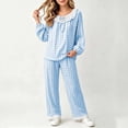 thumbnail image 2 of Acaics Girls' 2 Piece Plaid Pajama Set: Lace Ruffle Crew Neck Long Sleeve Loose Wide Leg Sleepwear Pants, Soft Casual All Season Loungewear Outfits for Girls Ages 2–17, 2 of 9