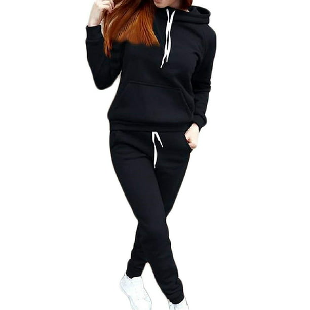 Women Casual Sweatsuit Pullover Hoodie Sweatpants Drawing Straps Slim-Fit Sport  Outfits Jogger Set - Walmart.com