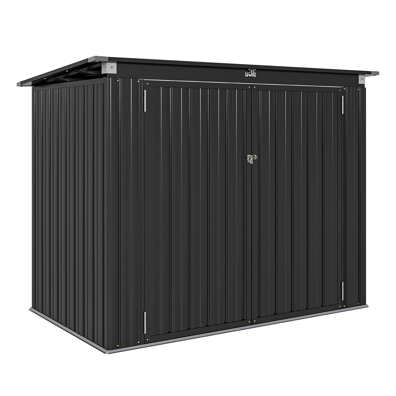 Bapipro 3.3’ x 5.6’ Storage Shed Outdoor Metal Garbage Can Shed with Lockable Doors and Easy Lift Hinges, Black