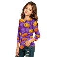 thumbnail image 5 of Girls Halloween Shirt Pumpkin Bat Print 3/4 Sleeve T Shirt Cute Graphic Tee Spooky Season Fall Halloween Outfit Kids Casual Top,12-13 Years,Dark Purple, 5 of 6