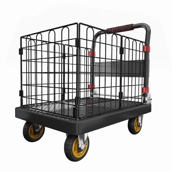 VAETTLO 650lbs Foldable Hand Truck with Cage, Heavy Duty 2-in-1 Platform Cart for Moving & Warehouse