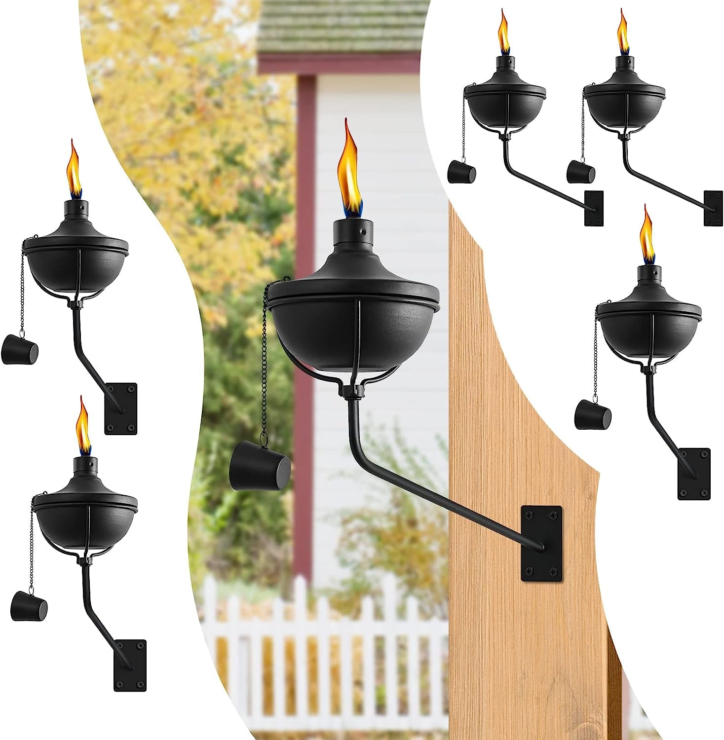 BOTUI Wall Mounted Citronella Torches Set of 6, 16 oz Garden Torches