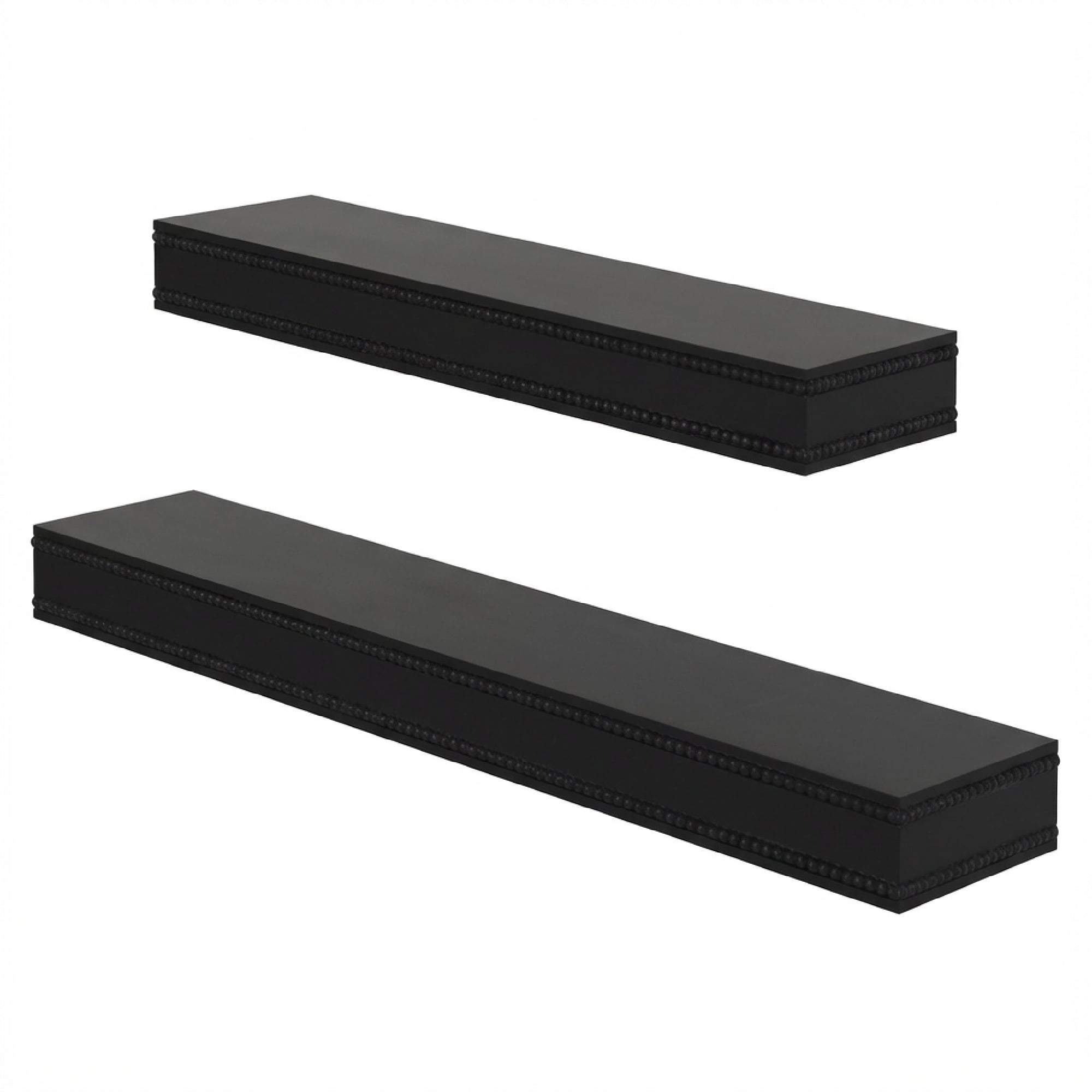 American Art Decor Beaded 2-Piece Floating Wall Shelf Set, Black Shabby Chic Carved Picture Ledge Shelves with Lip, Decorative Wall Ledge for Nursery, Gallery, or Living Room Display