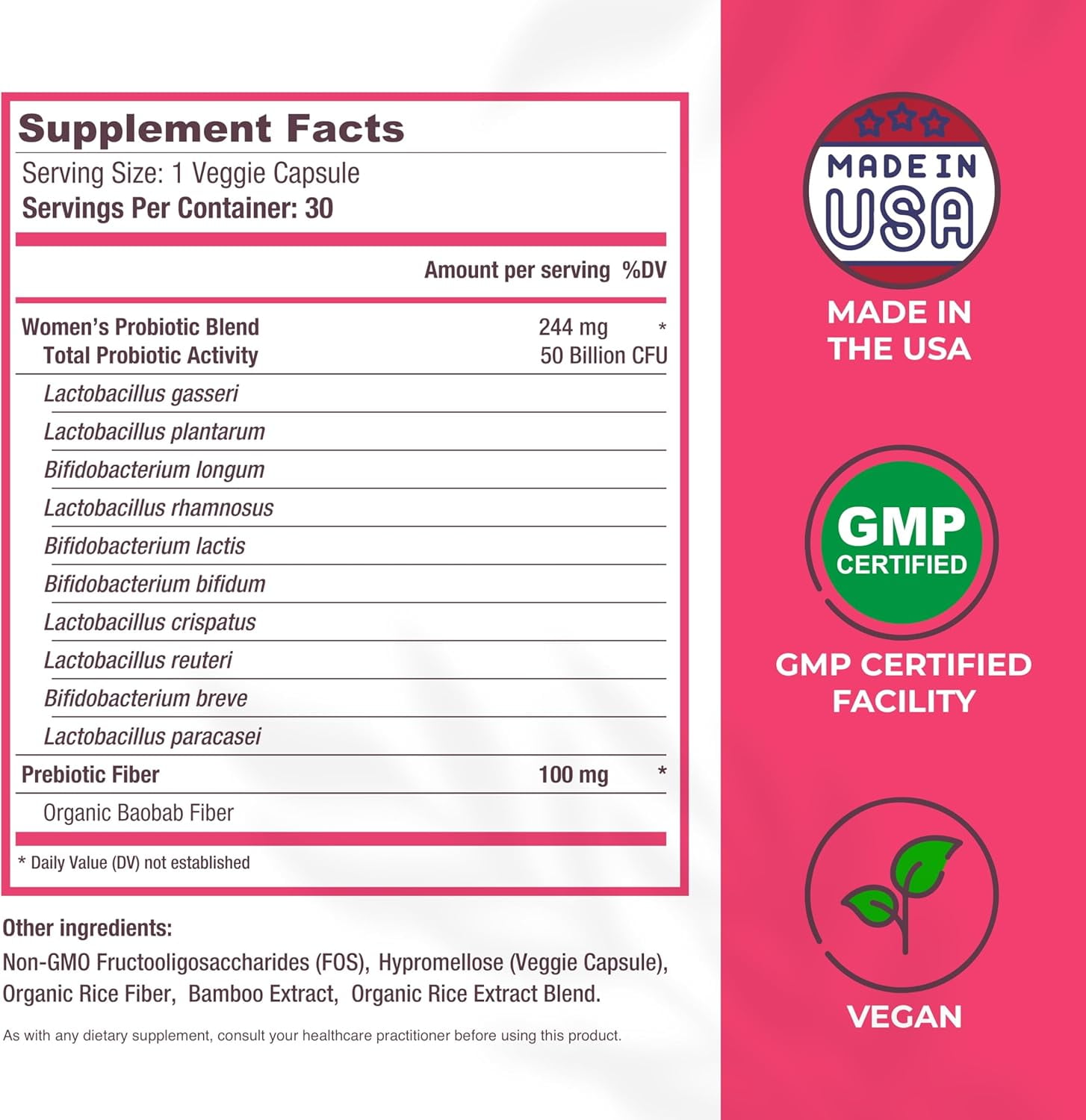 Mama Natural Womens Probiotic – Vaginal, Gut Health & Immune Support Supplement – with Organic Prebiotics (30 Count) - Lactobacillus & Bifidobacterium Probiotic - 50 Billion CFU & 10 Strains