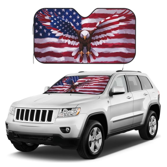 Kdxio USA Eagle with Spread Wings Print Windshield Sun Shade, Foldable Sun Blocker for Car,Truck,SUV Automotive Interior Sun Protection,Reflective Shade for Front Windshield(Small)