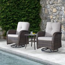 POCASSY Swivel PE Wicker Rattan Outdoor Rocking Chairs Set with Side Table (2 chairs and 1 side table)