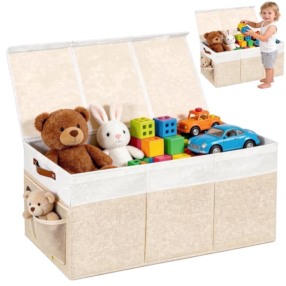Chuvikid Large Toy Storage Box with Lid,Collapsible,Sturdy Organizer Bin with Divider for Closet,Playroom,Bedroom & Living Room