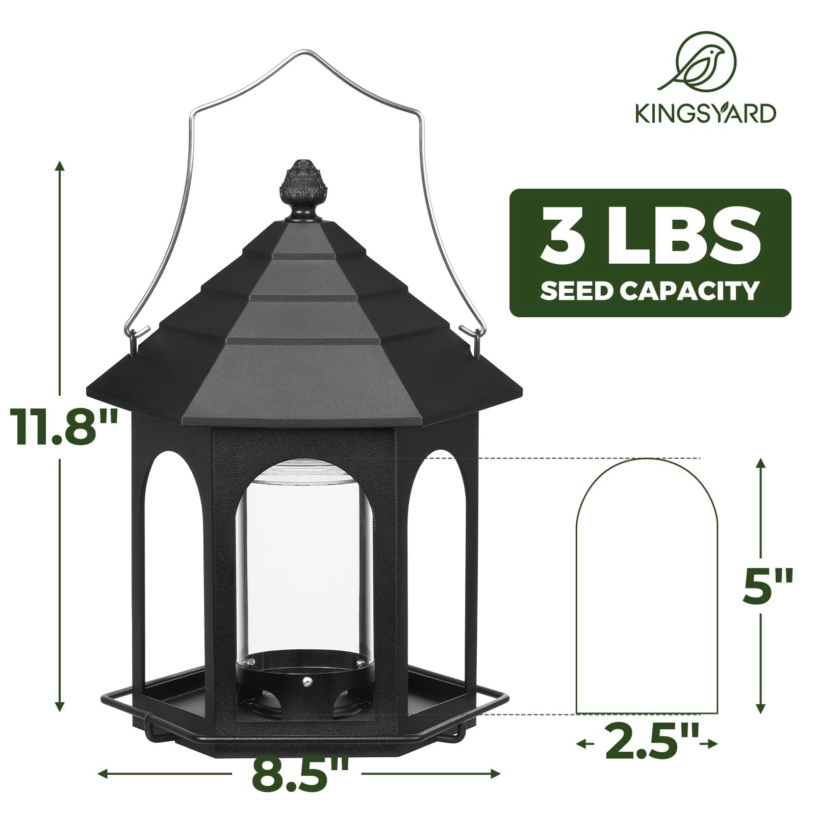 Metal Bird Feeder for Outdoors Hanging, 3 lbs Seed Feeder, Wild Bird Feeders for Garden Cardinal Finch Bluebird, Easy to Fill & Clean