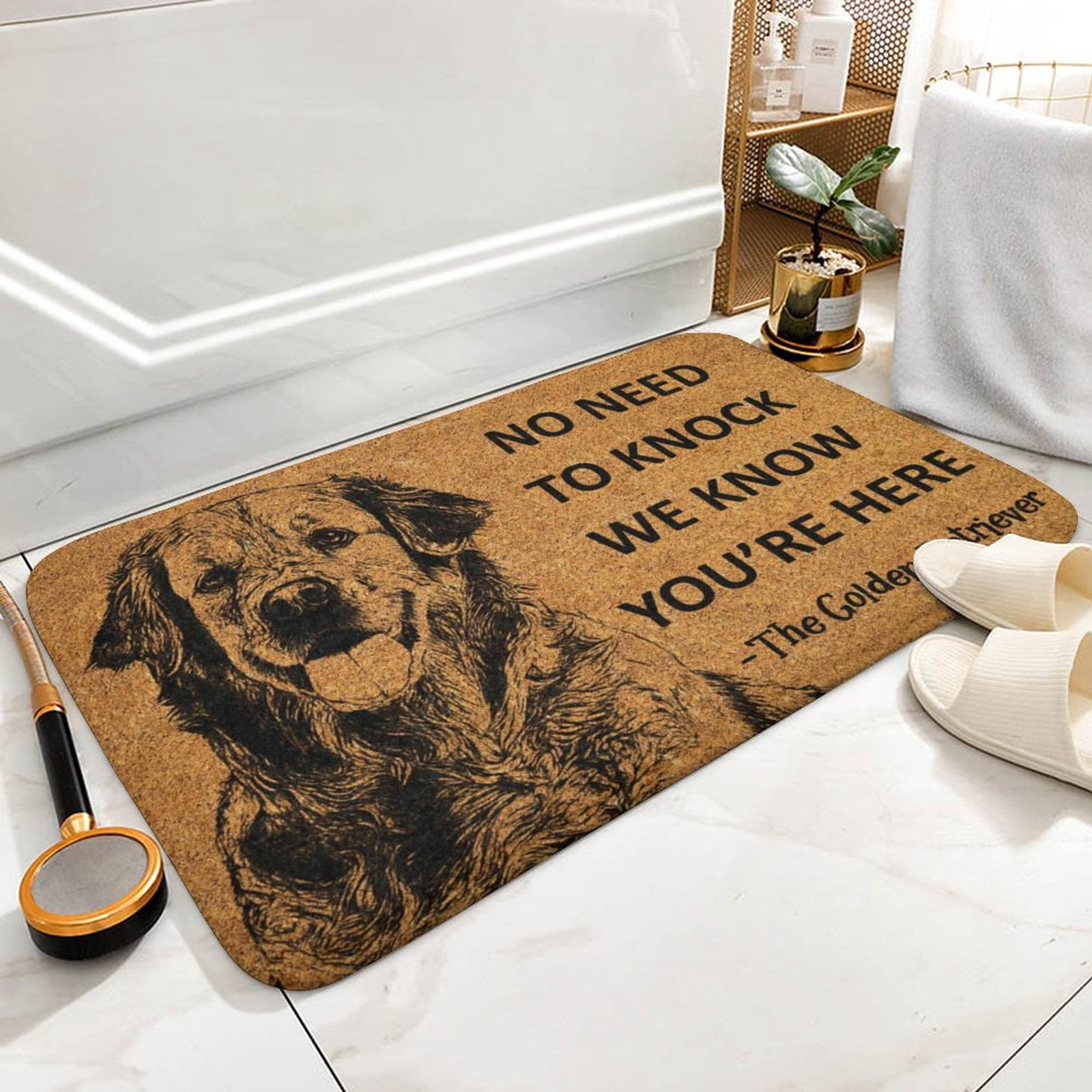 The Golden Retriever Door Mat, We Know You ARE Here The Golden Retriever Dog Door Mats, Funny Doormat Welcome Mat Funny Door Mat Outdoor Decor,Indoor Doormat,Coral Velvet Rug 17”x30”