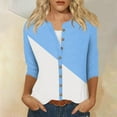 thumbnail image 2 of Fouhkni 3/4 Sleeves Shirts for Women Dressy Casual Button down Blouses Color Block Fall Outwear Coat, 2 of 5
