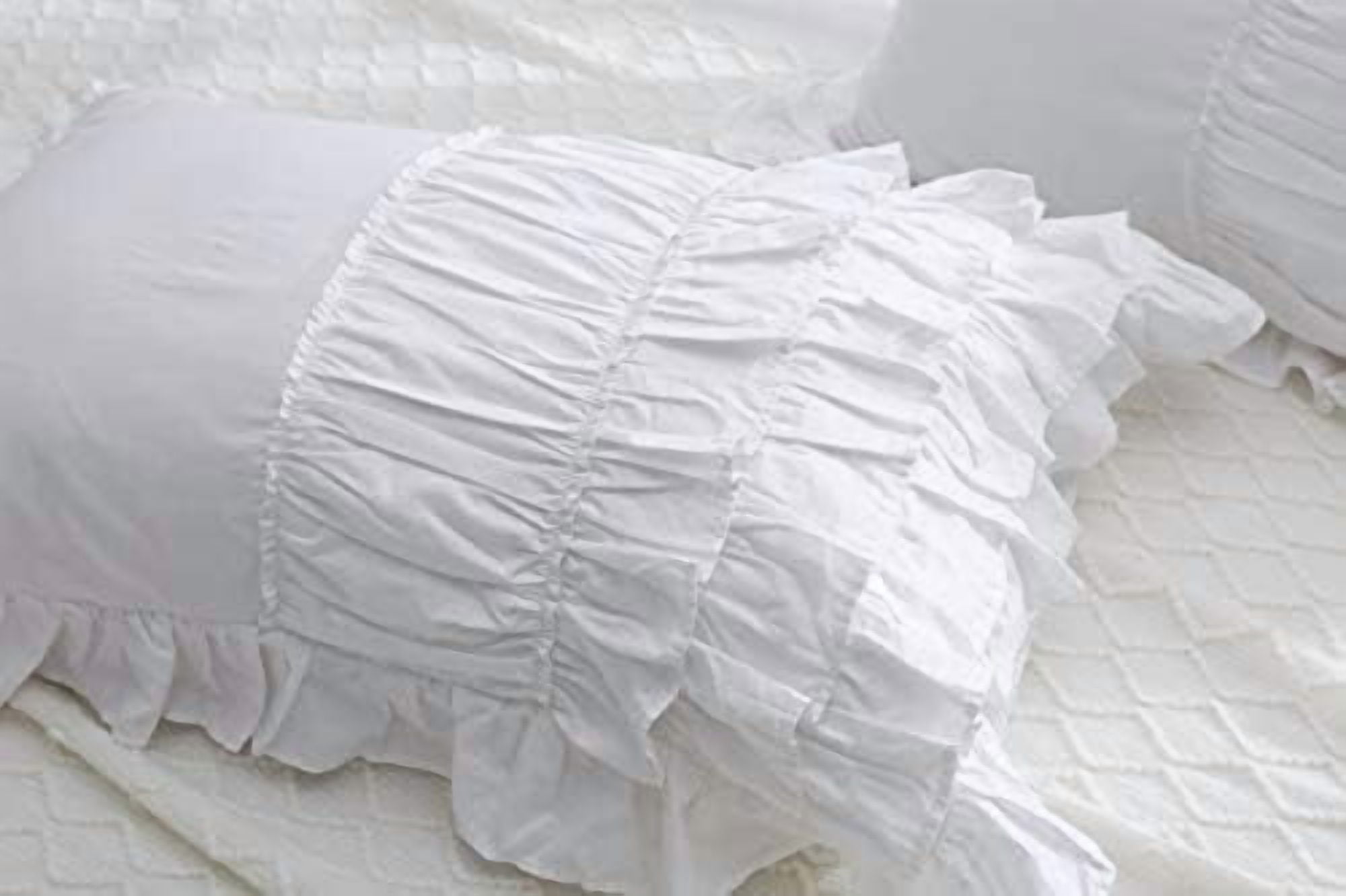 White Shabby Chic Pillow Shams Pillowcases with Ruffles Queen Size Cotton Pillow Covers 20"X30" 2pcs French Country Boudoir Luxury Princess