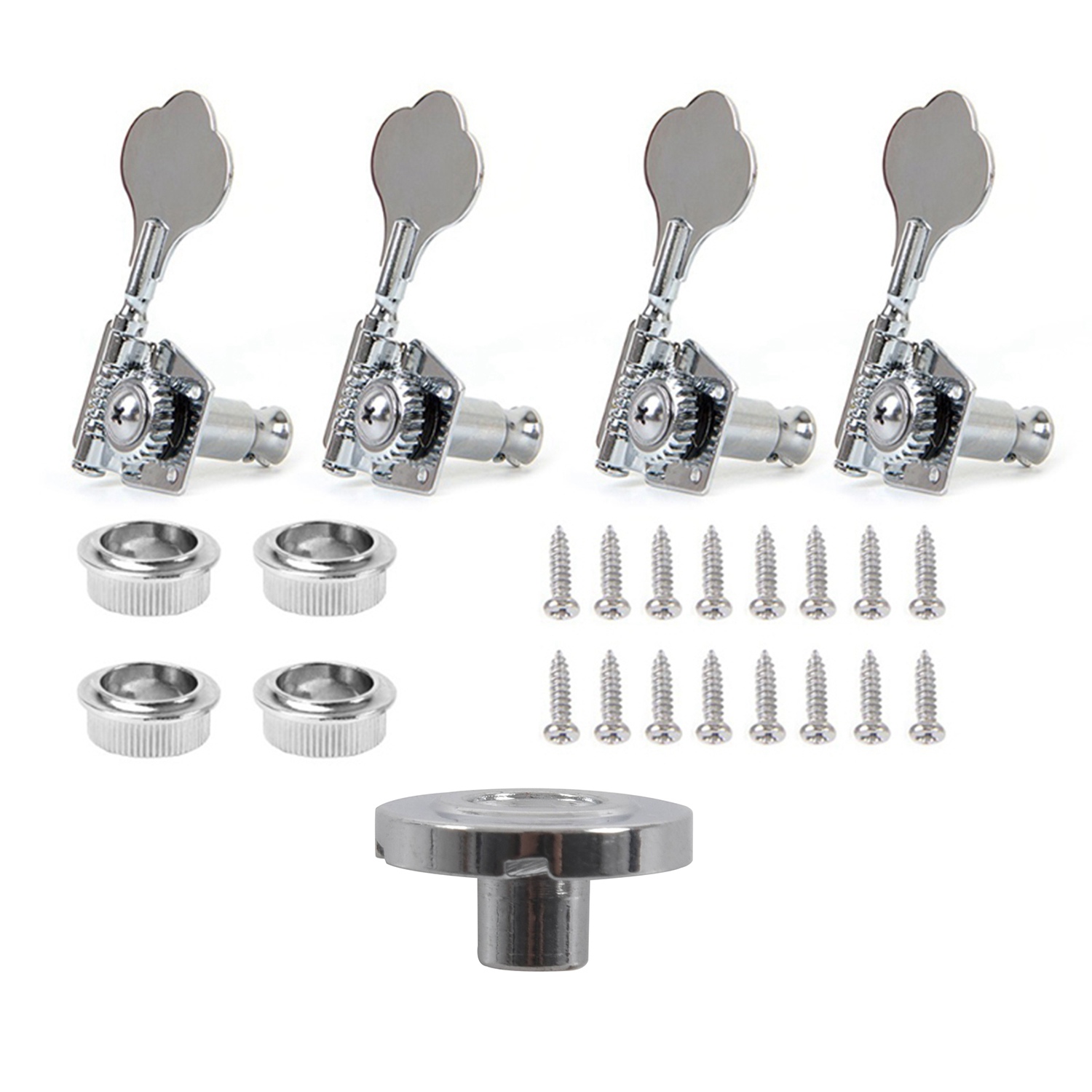 1x Pure Vintage Style Jazz Bass/Precision Bass String Guide Chrome & 4Pcs Guitar Tuning Pegs