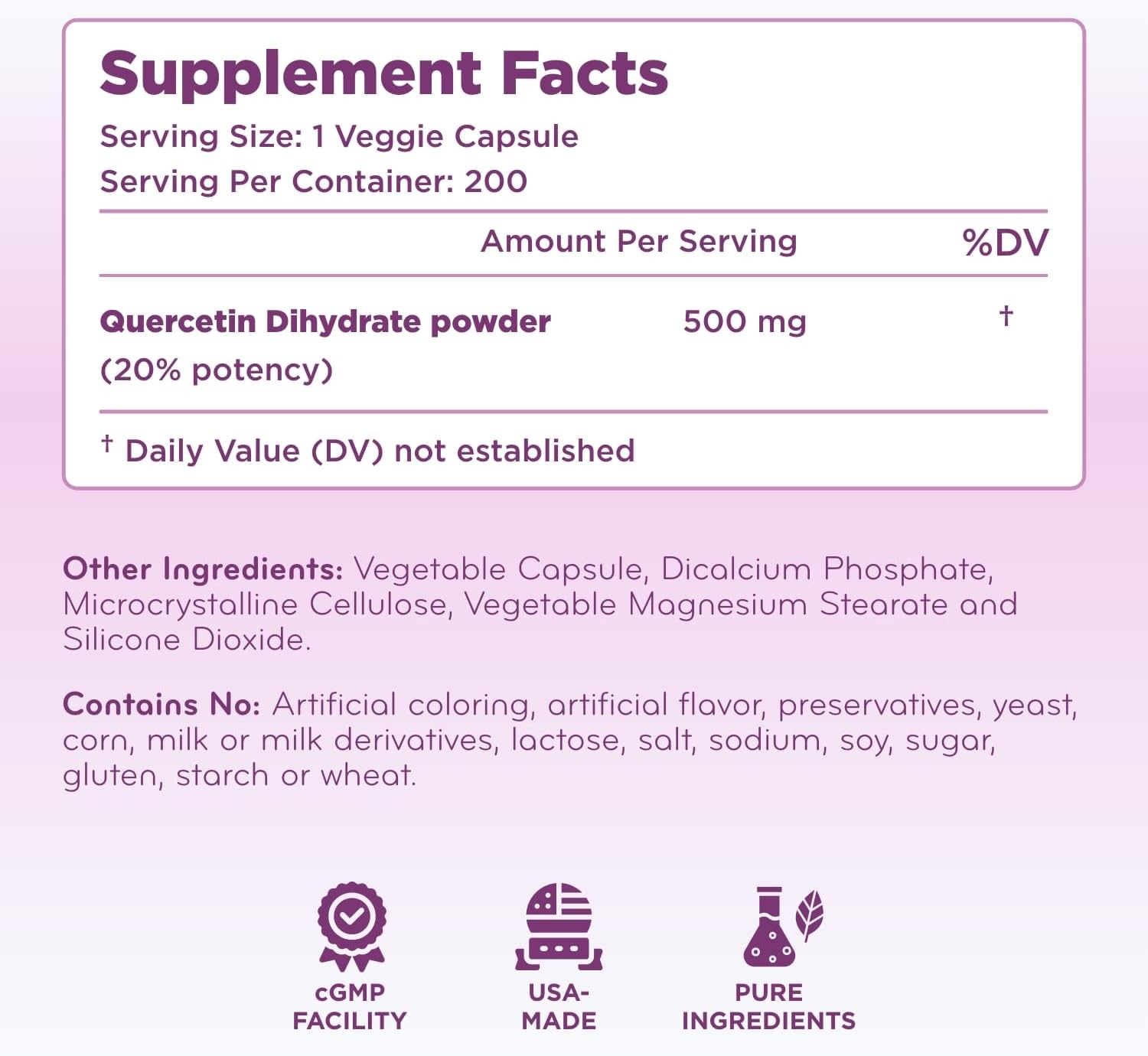 Clear Formulas Quercetin Heart & Immune Support Supplement Capsule, Unflavored, 500 mg, 200 Count