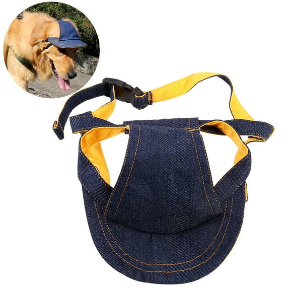 MLINS UEETEK Pet Dog Puppy Baseball Visor Hat Adjustable Chin Strap Sunbonnet with Ear Holes - Size L(Navy Blue)