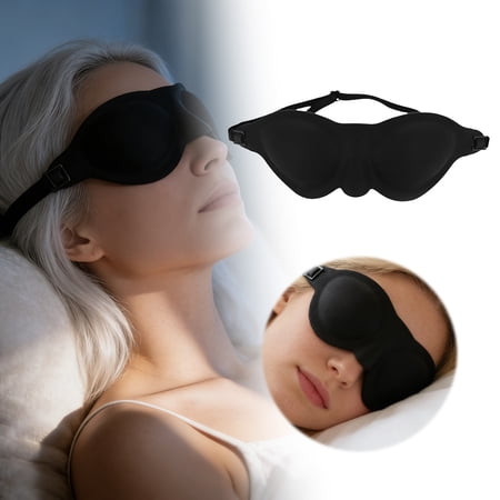 3D Sleep Eye Pressure Comfort Night Eye Blocking Light With Adjustable Soft Blindfold for Travel Work Protective Cover 18x7 cm Black