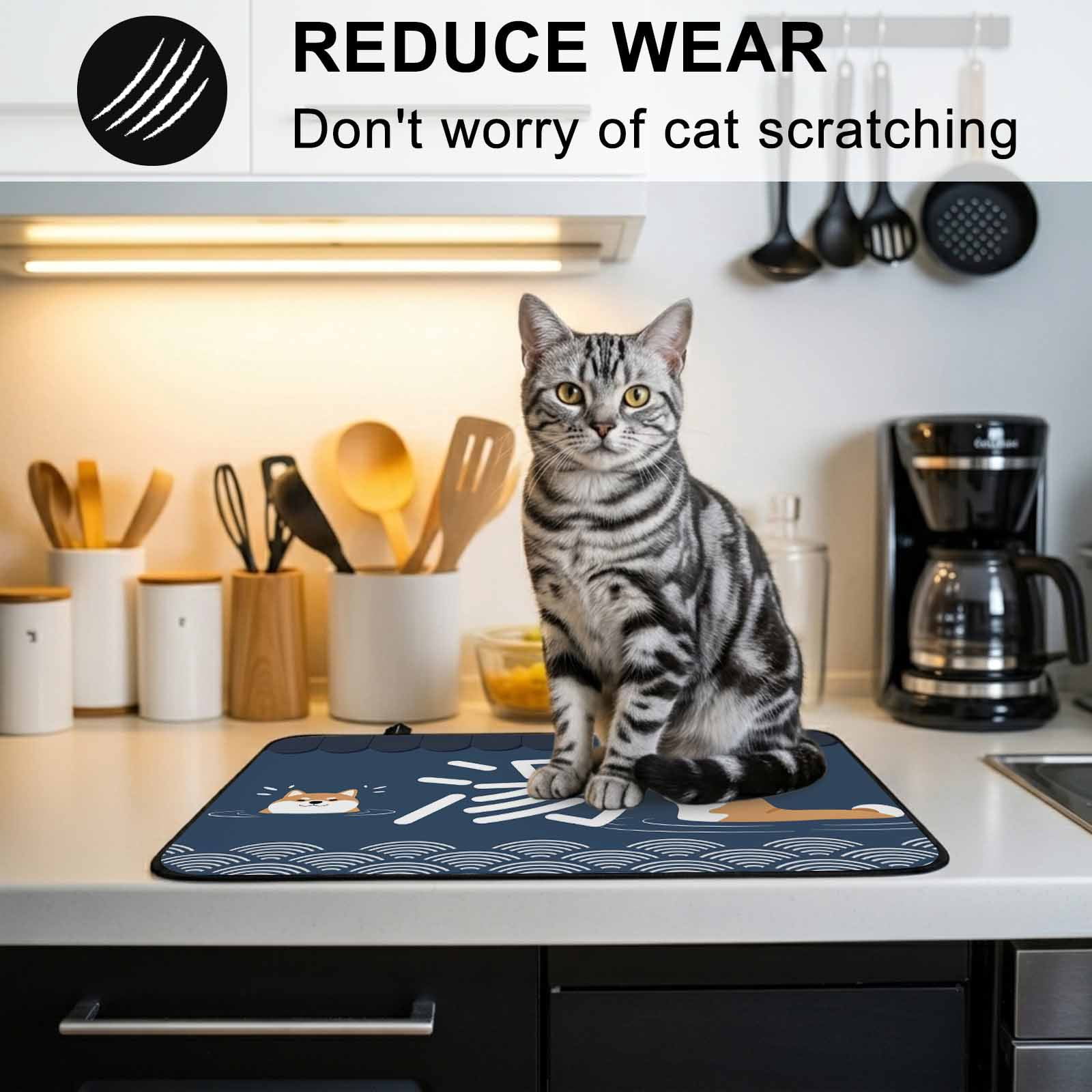 Navy Blue Cute Puppy Stove Top Cover for Electric Stove, Heat-proof & Non Slip Glass Top Stove Cover Protector, Modern Abstract Dog Bathing Kitchen Flat Cooktop Rubber Mat 24x21 Inches