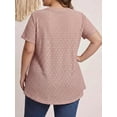 thumbnail image 2 of Cuteduck Womens Plus Size Short Sleeve Henley V-Neck Button Top Lace Textured Blouse 1X-5X, 2 of 9