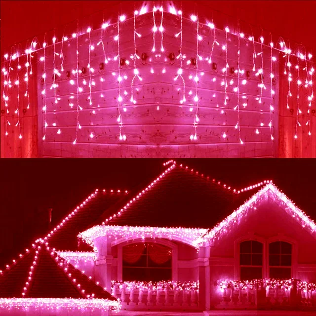 Guirnalda navideña con luces LED tipo cortina, guirnalda de luces LED con forma de carámbano, caída de 0,7 m, cascada para exteriores, decoración de aleros de calle y jardín