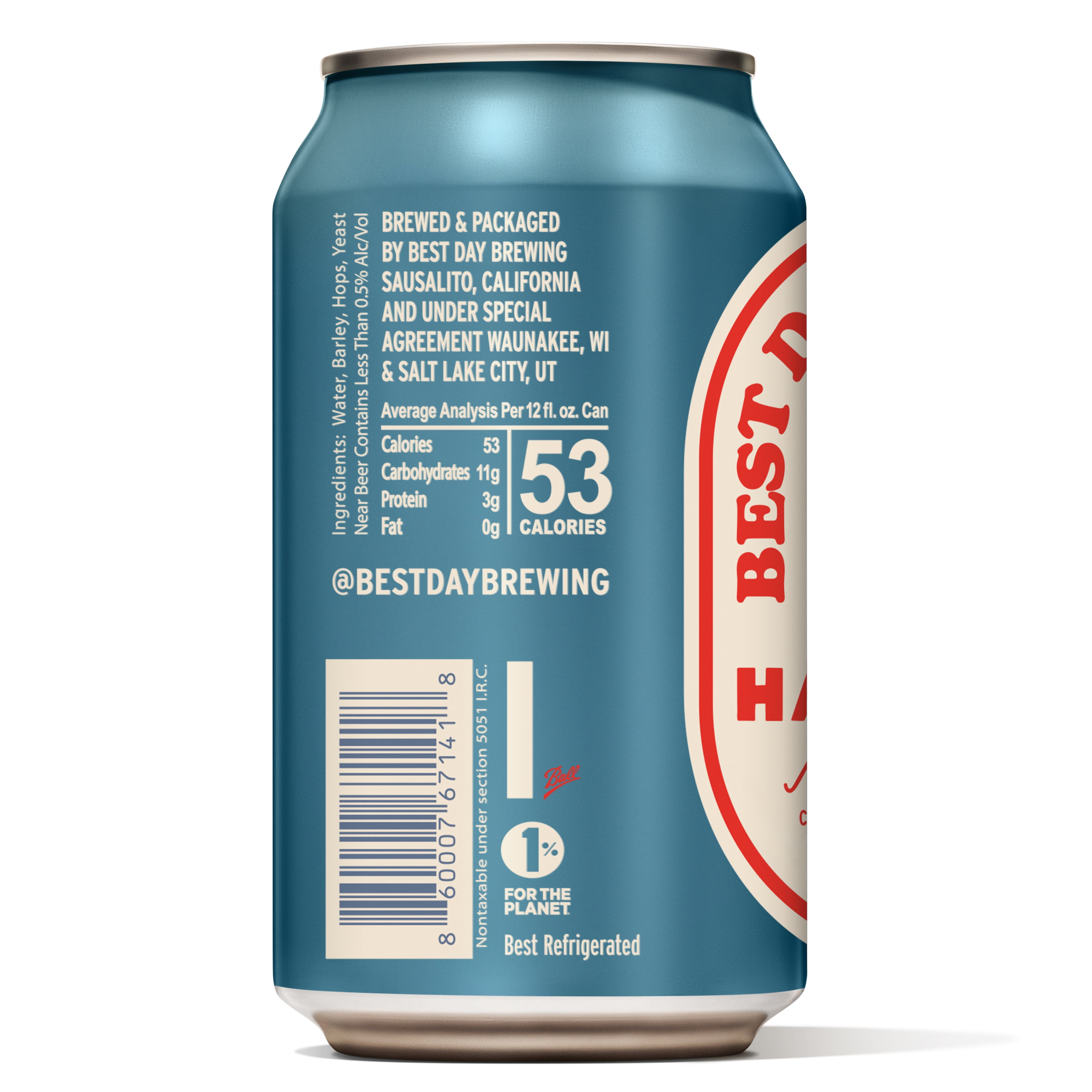 Best Day Brewing Non-Alcoholic Beer, Hazy IPA, 12 fl oz Cans, Pack of 12, below 0.5% ABV