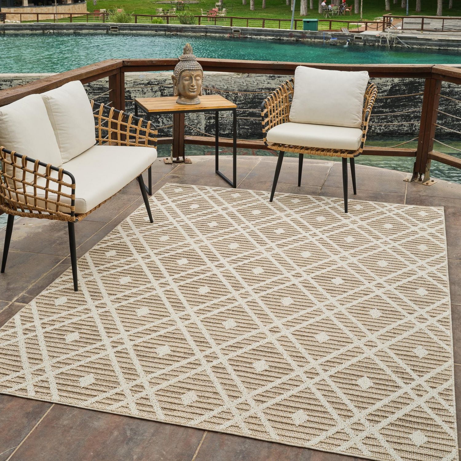 Tapis d'interieur exterieur abstrait Rug Branch Hogar, marron creme, moderne - Salon, chambre