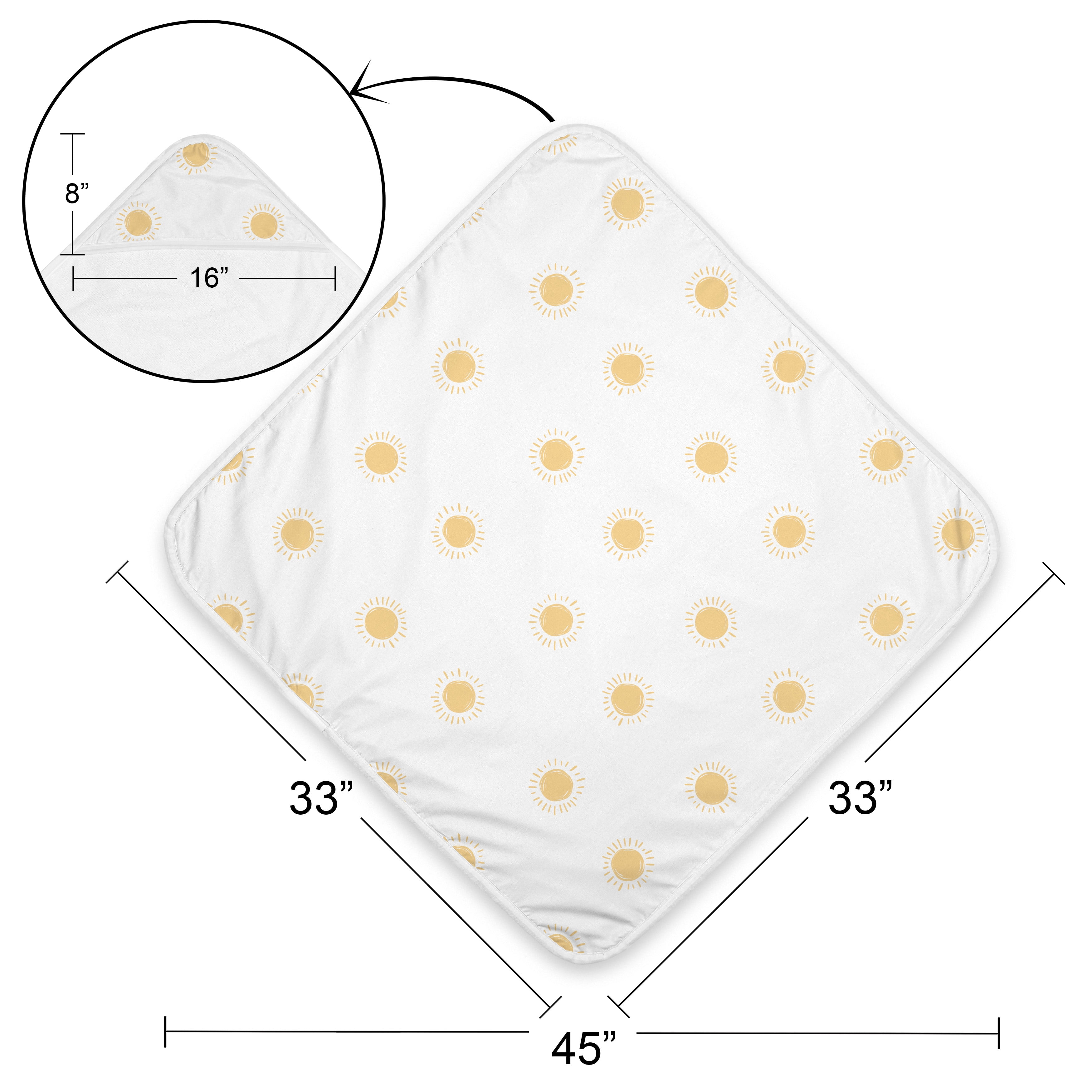 Sweet Jojo Designs Boho Sun White and Mustard Boy, Girl, Unisex/Gender Neutral Hooded Baby Towels - Toddler Bath Towel