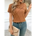 thumbnail image 6 of Delayuji Women's Summer Tops 2025 Pleated Round Neck Short Sleeve Shirts Business Casual Orange S Blended Fabric Short Sleeve Shirts for Women, 6 of 9
