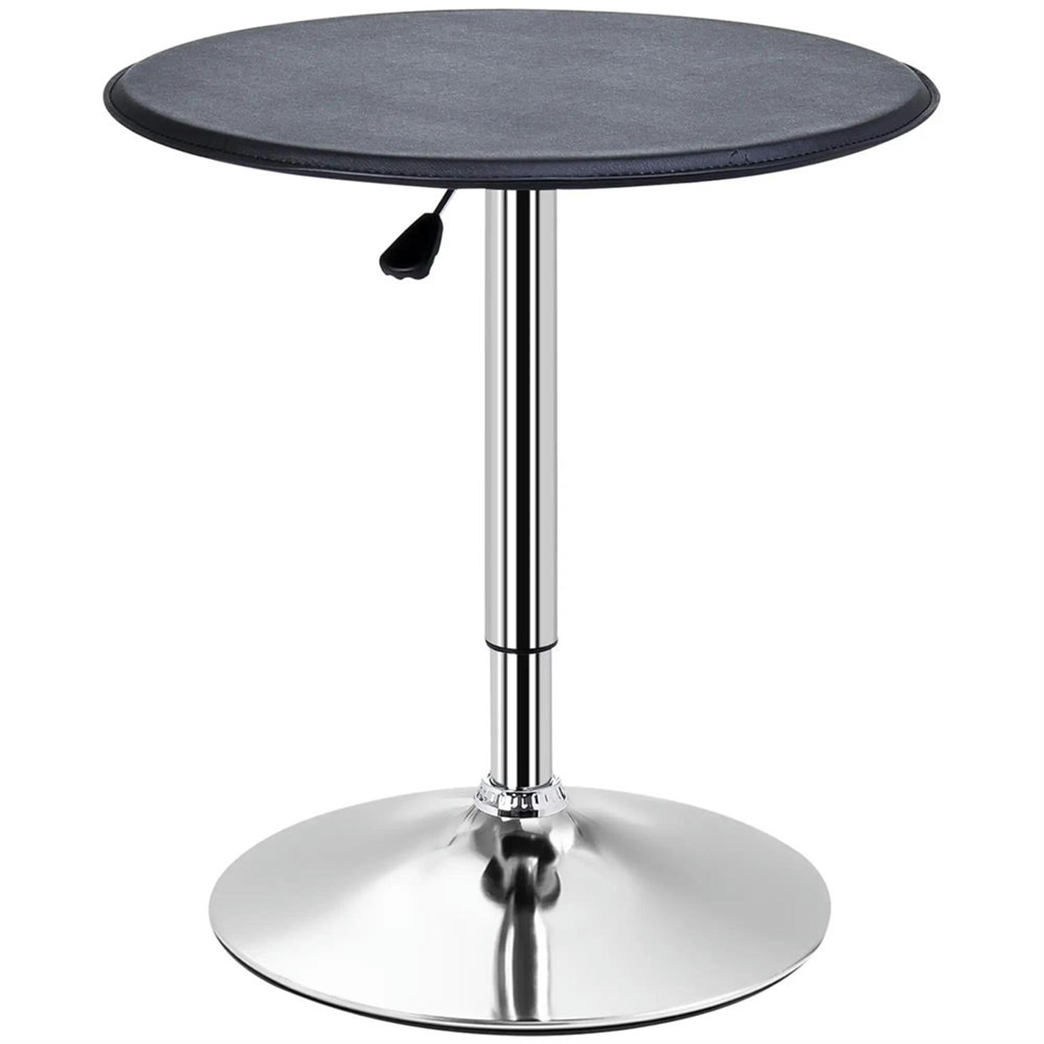 Demi Bonn 36" Outdoor Bistro Tables Faux Leather Chrome Round Pub Table Adjustable Height Cocktail Table Metal Base, Black