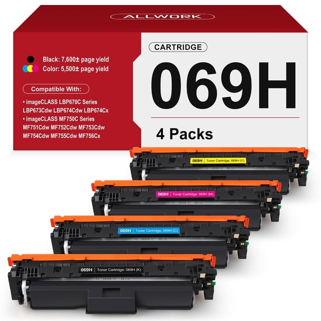Cartucho de tóner ALLWORK 069H de alta capacidad, paquete de 4 unidades para Canon