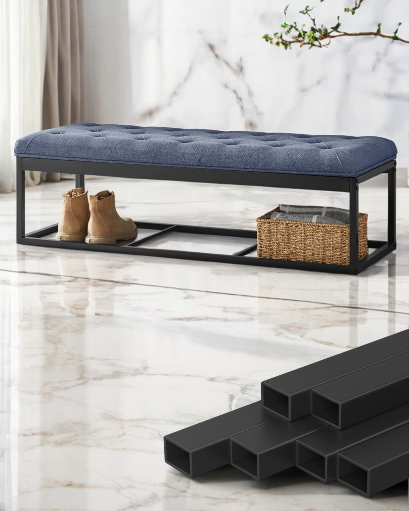 LEDREM Storage Ottoman Bench, 43" End of Bed Bench with Removable Cover, 660lb Capacity, for Living Room, Bedroom, Light Denim Blue