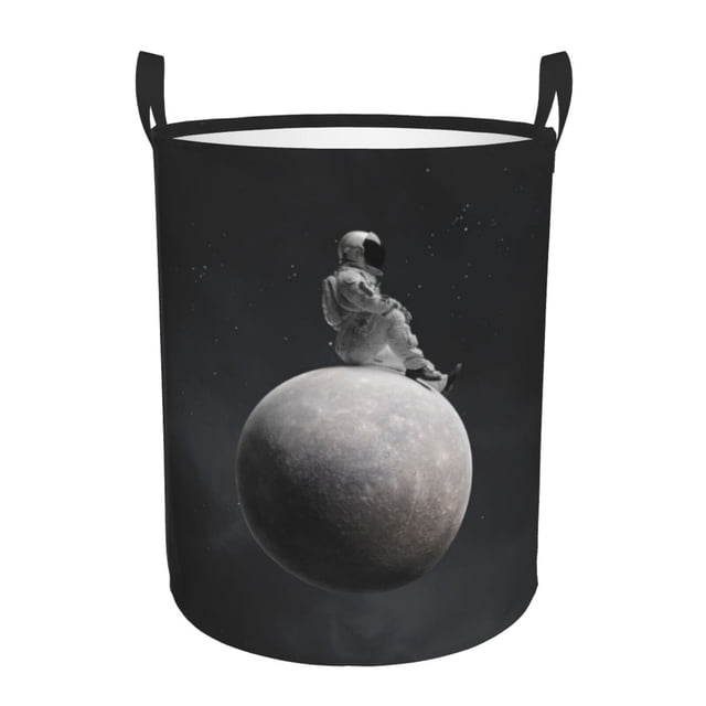 Balery Astronaut Sitting On Mercury Planet Cesta de ropa redonda con asas, impermeable, independiente, para ropa, juguetes, dormitorio y familia-Medium