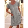 thumbnail image 3 of Plus Size 5XL Vintage Cotton And Linen Dress Women's Summer Short Sleeve Round Neck A-Line Dress Casual Pockets Holiday Vestidos, 3 of 5