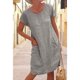 thumbnail image 3 of Plus Size 5XL Vintage Cotton And Linen Dress Women's Summer Short Sleeve Round Neck A-Line Dress Casual Pockets Holiday Vestidos, 3 of 5