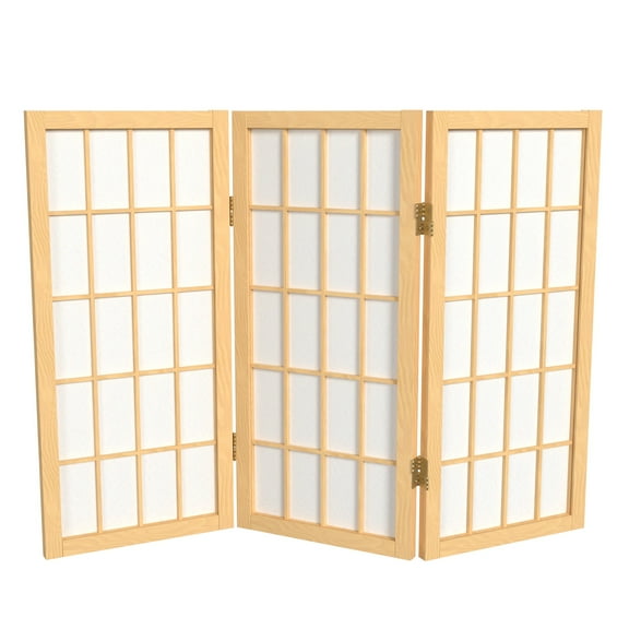 2 ft. Tall Desktop Window Pane Shoji Screen - Natural - 3 Panels