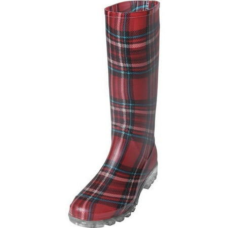 Brinley Co. - Women's Red Plaid Rain Boots