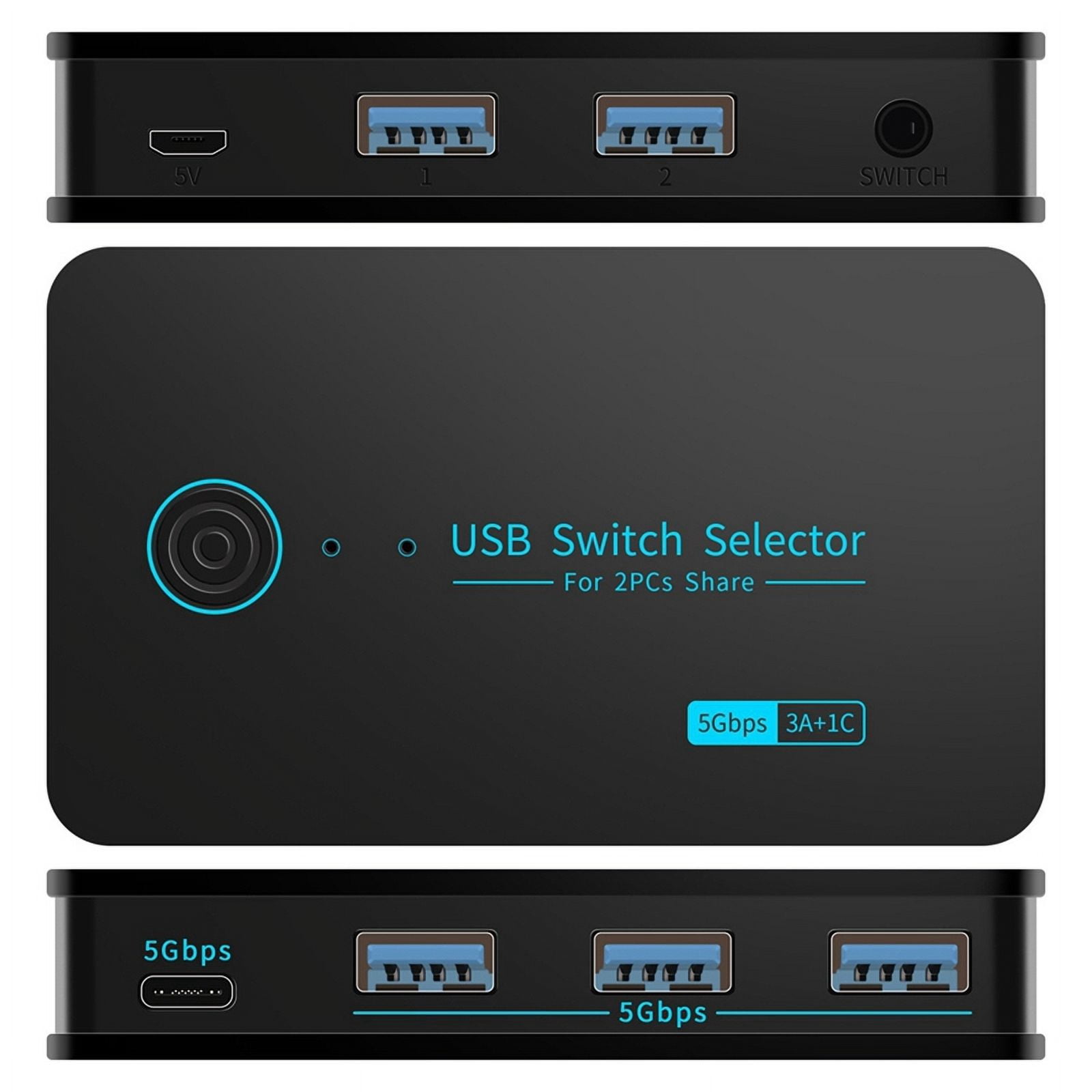 USB Switcher 2 Computers Kvm Switch USB 3.0 Switch 4 Ports(3USB3.0+1 USB-C) Hub Share Devices Printer Scanner