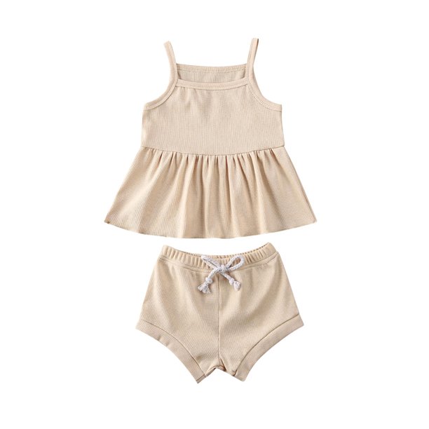Liacowi Zaxarra Baby Summer Outfits Square Neck Plain Dress Solid Color Shorts Walmart Com Walmart Com