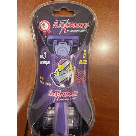 1 pcs Maxismooth 6-Blade Razor with Aloe Strip, Includes 3 Cartridges – Maximum Smooth Shaving for Men & Women