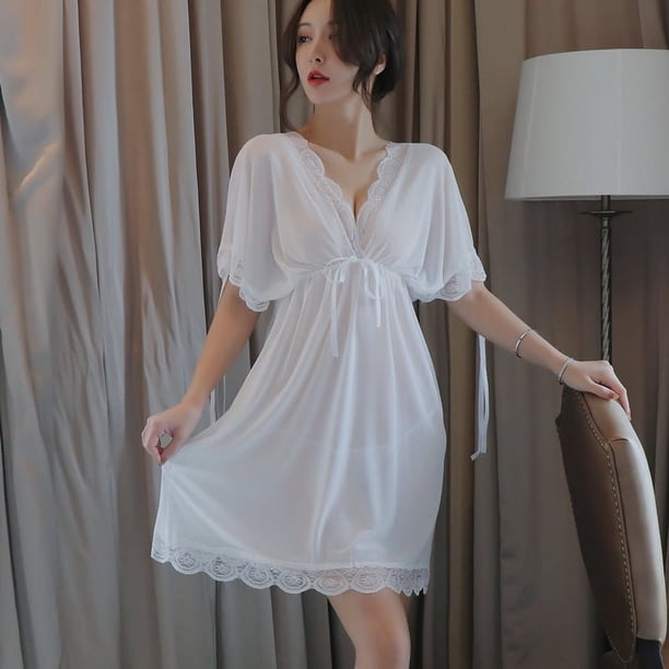 Lencería sexual para mujer, pijama sexy europeo y americano de talla grande, camisón de malla transparente profundo