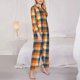 thumbnail image 3 of Balery Warm Orange Plaid Conjunto de Pijama con Estampado para Mujer, Conjunto de Dos Piezas con Manga Larga, Ropa de Dormir Suave con Bolsillos, Pijamas Cómodos-Small, 3 of 7