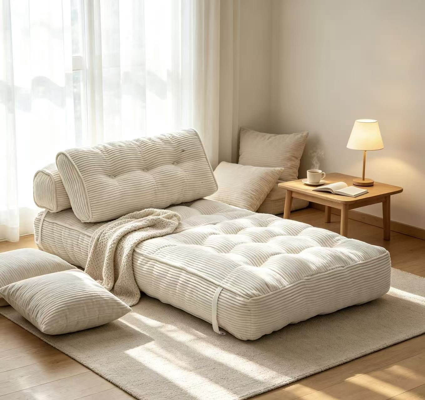 Leumius Folding Sofa Bed,Convertible Sleeper Chair with Pillow Foldable Mattress with Back Support, Portable Fold Out Chair Bed Comfy Floor Sofa Lounge for Living Room BedroomWhite