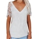 thumbnail image 2 of ICHUANYI Clearance Fashion Women V-neck Feather Lace Lace Sleeve Short Sleeve T-shirt(White, S) ICHUANYI WER2023081017041, 2 of 5