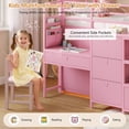 thumbnail image 3 of Low Loft Bed with Desk and LED Lights, Twin Size Loft Bed Frame with 6 Storage Drawers, Bookshelf and Under-Bed Play Space, Twin Bed Frame with Safety Guardrail&Ladder for Bedroom, Pink, 3 of 9