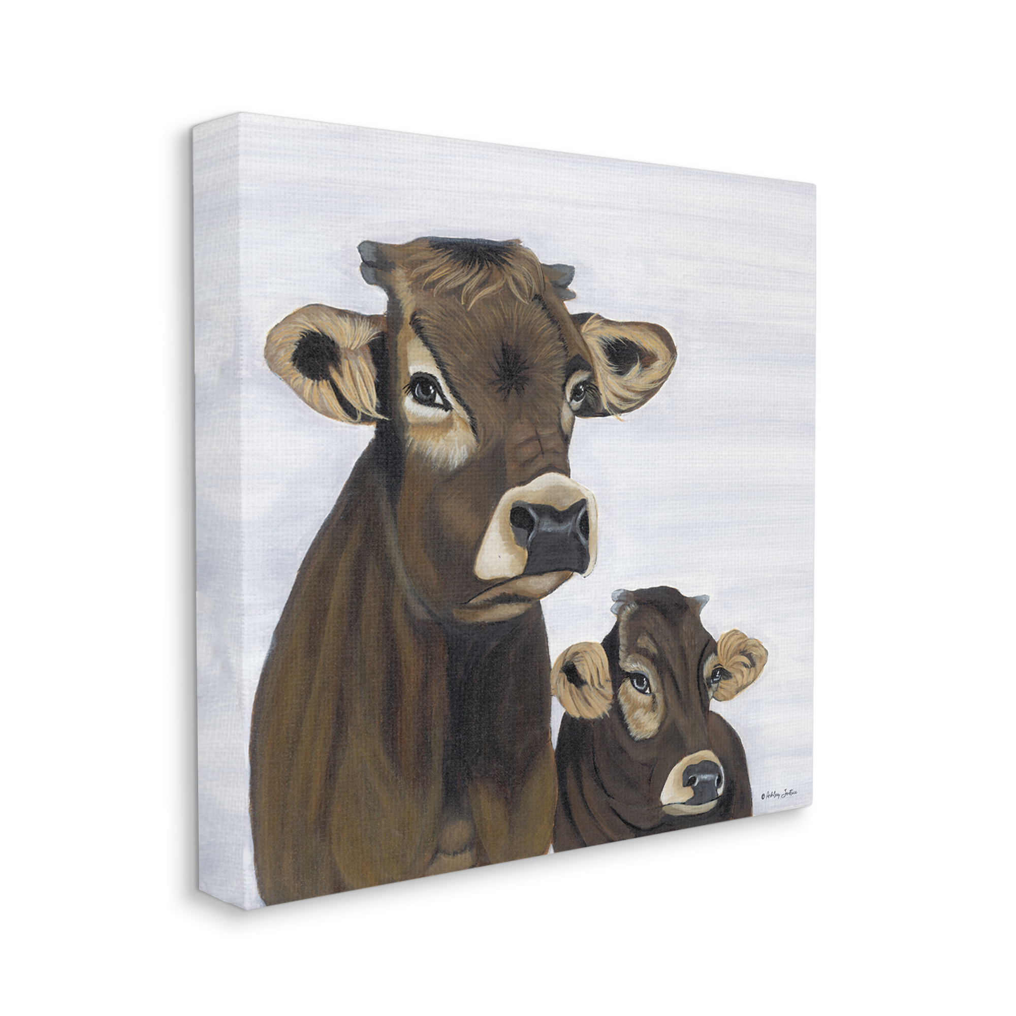 Stupell Mom & Baby Cow Painting Animals & Insects Painting Gallery Wrapped Canvas Print Wall Art
